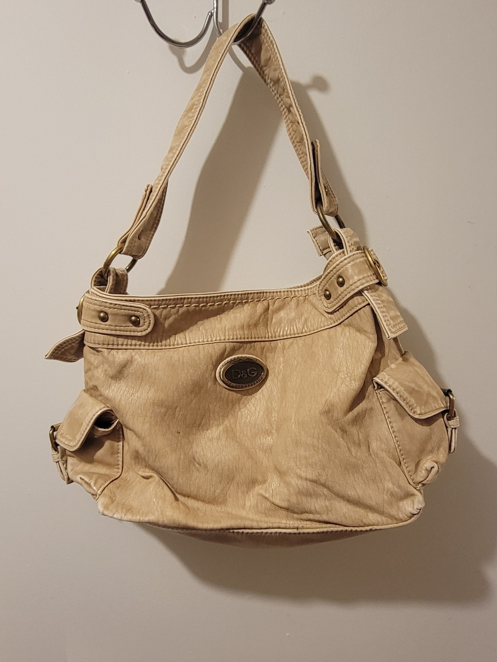 D&G Beige Shoulder Bag with Brass-Tone Logo Detail
